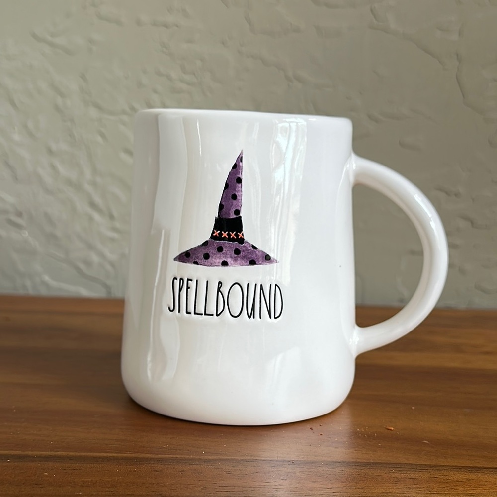 Rae Dunn Spellbound Witch Hat Mug legs graphic Halloween‎ purple